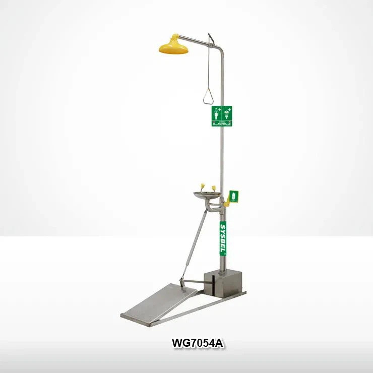 Composite self-draining emergency eyewash shower